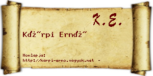Kárpi Ernő névjegykártya